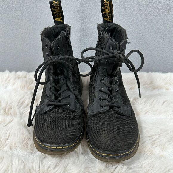 Dr. Martens Boots Kids 1 AirWair Junior Combs‎ Black Canvas Lace Up Side Zip - Picture 2 of 9